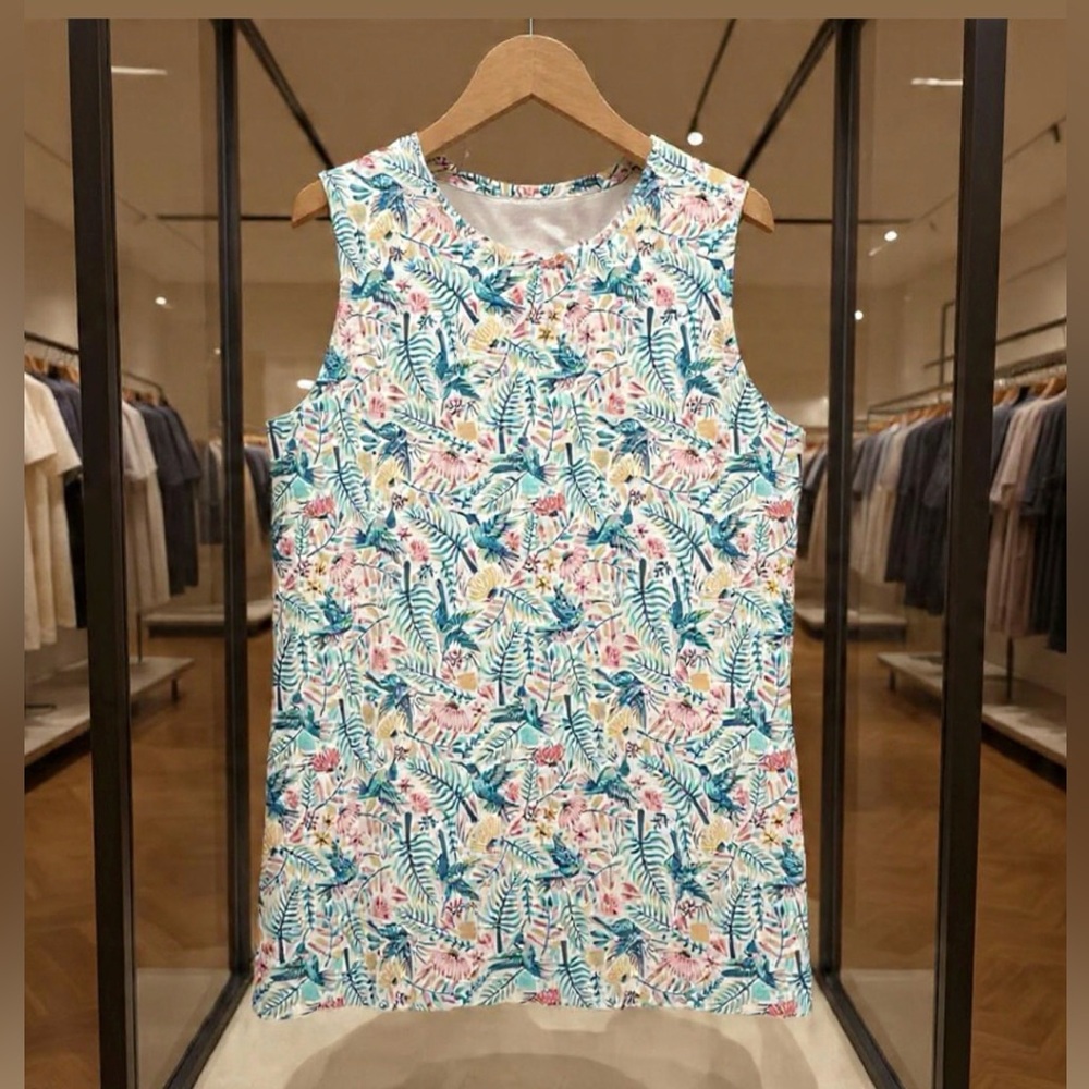 DULUTH WOMEN'S DANG SOFT TANK TOP with Shelf Bra- Hummingbird/Floral Print